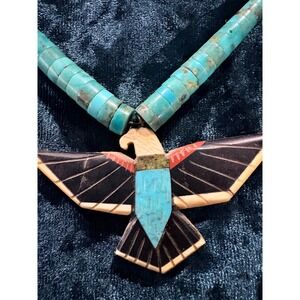Native American Inspired Thunderbird Turquoise Necklace Copper Clasp READ